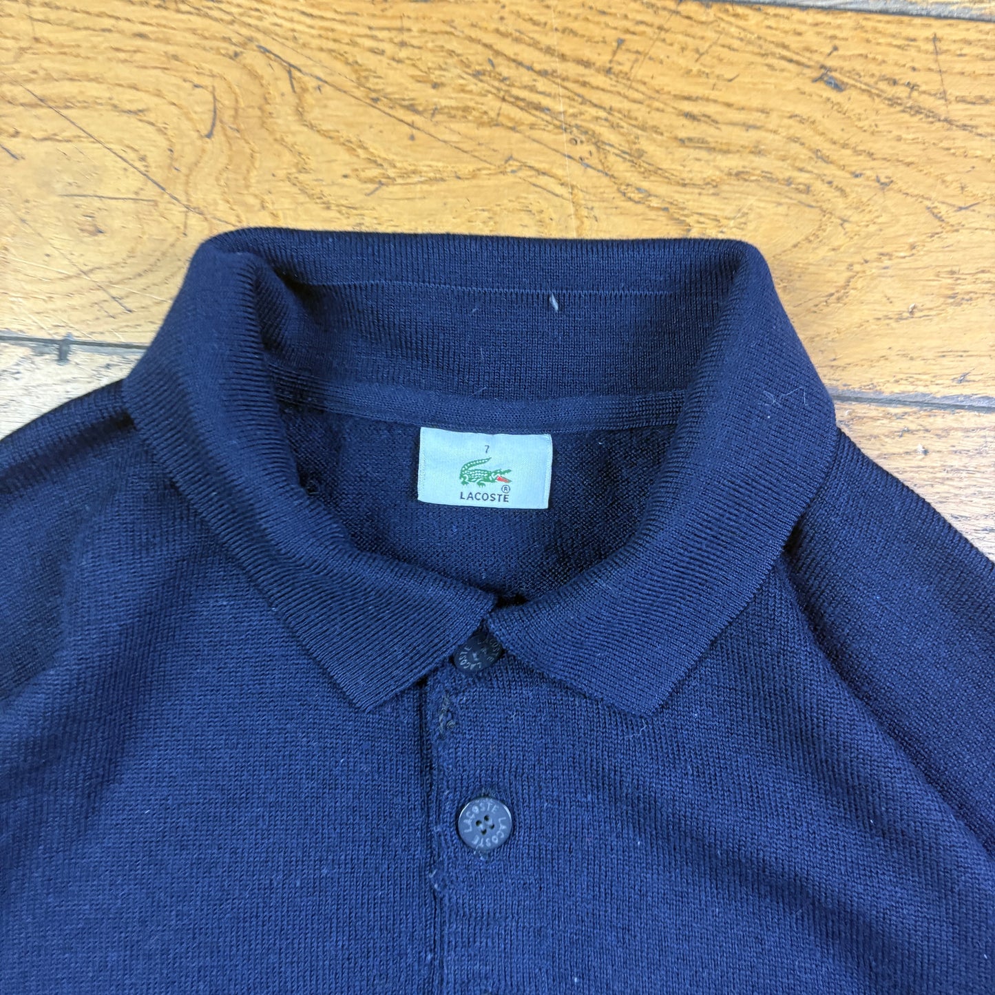 Vintage Lacoste Navy Polo Rugby Knit Jumper - L