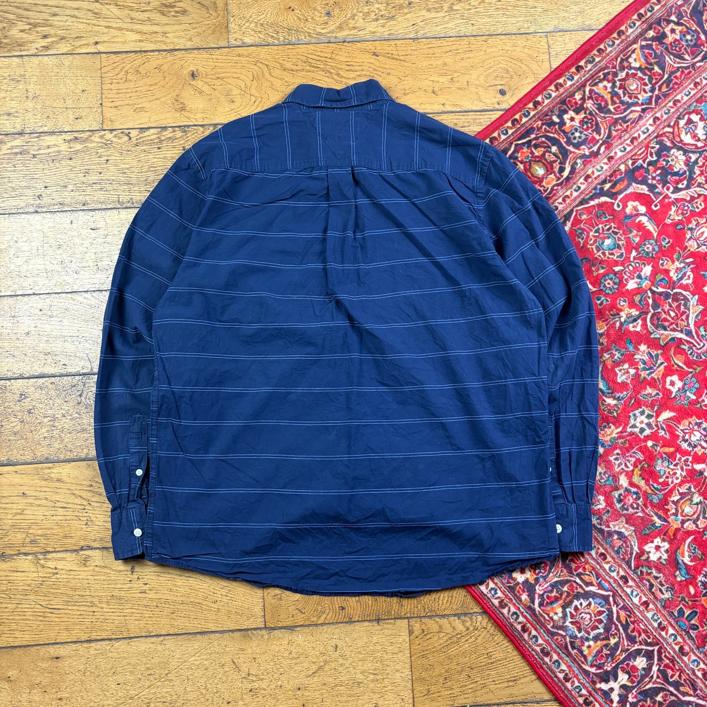 Vintage Tommy Hilfiger Navy Stripe Embroidered Shirt - L