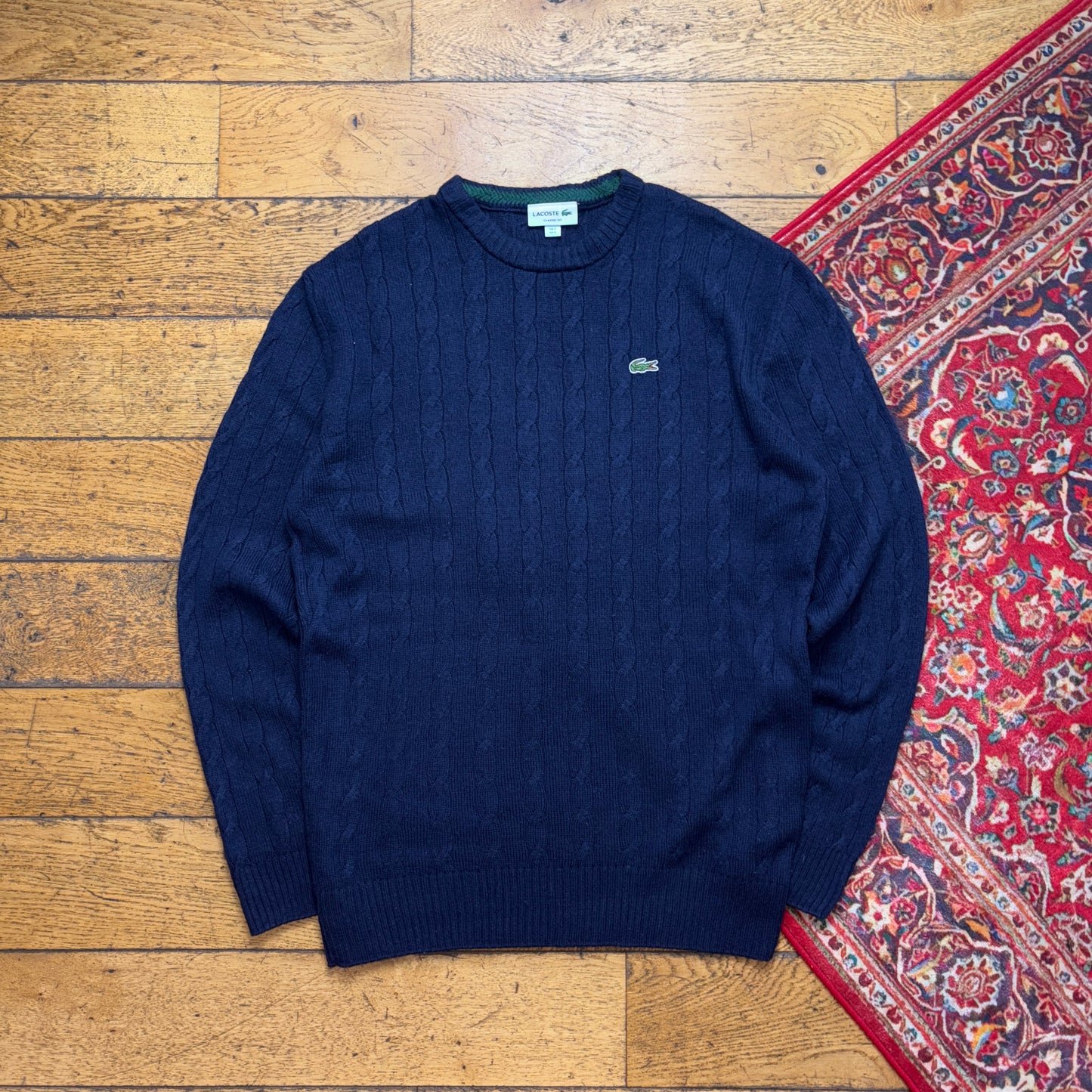 Vintage Lacoste Navy Cable Chunky Knit Jumper - M