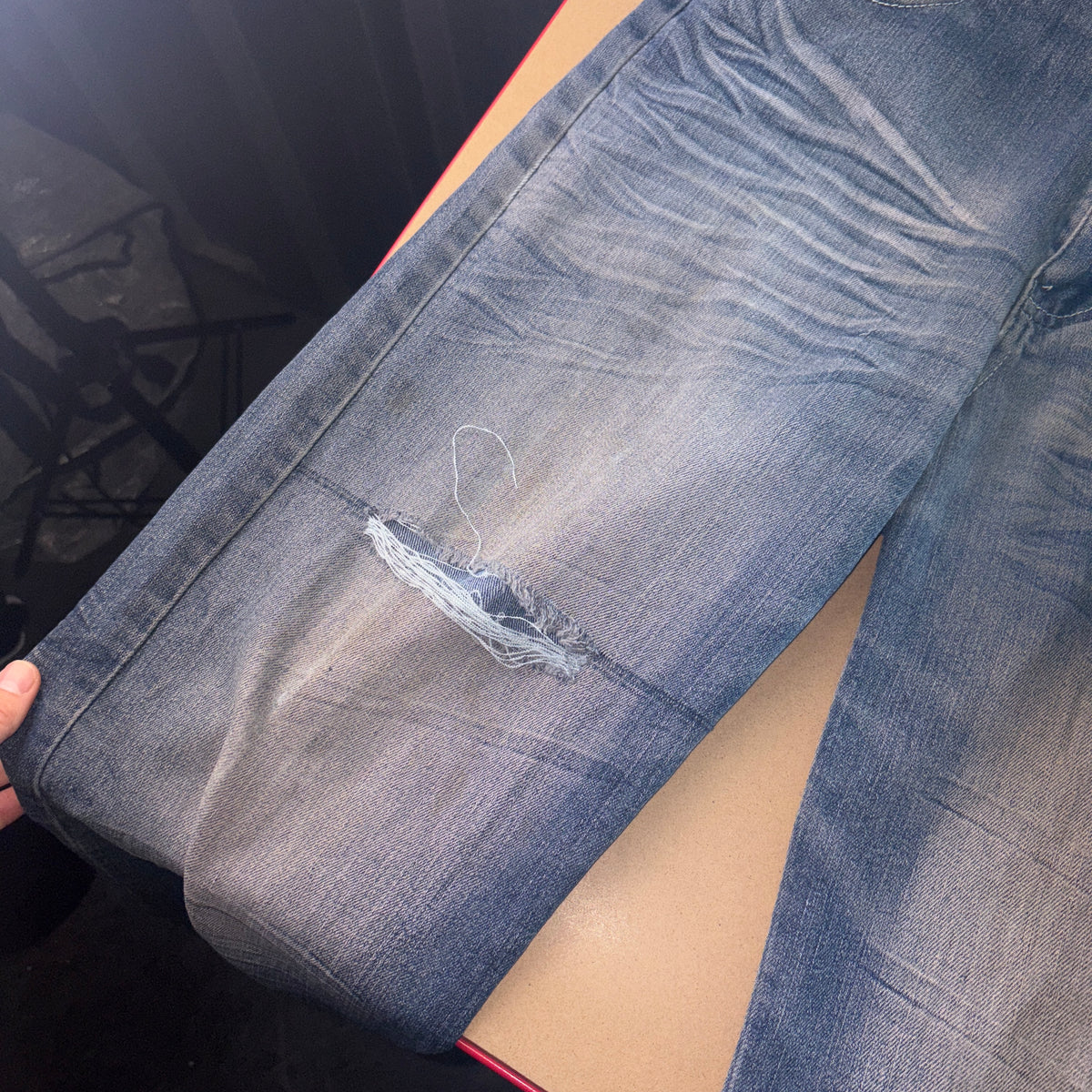 Embroidered Blue Cross Grunge Japanese Denim Hip Hop Y2K Baggy Jeans - 32S