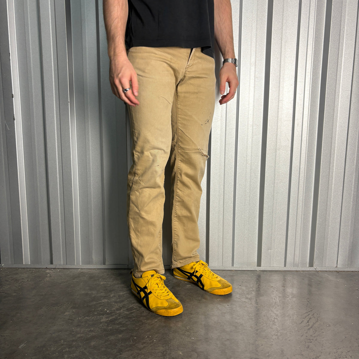 Oniarai Cream Embroidered Japanese Straight Denim Hip Hop Y2K Jeans - 29R