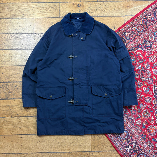 Vintage Navy Fireman Clasp Trench Coat Jacket - L
