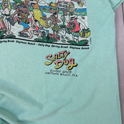 Vintage Rare 1980 Salty Dog Surf Shop Single Stitch Graphic Green T-Shirt - S