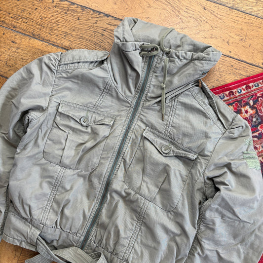 Vintage Y2K Levis Womens Khaki Cropped Bomber Jacket - S
