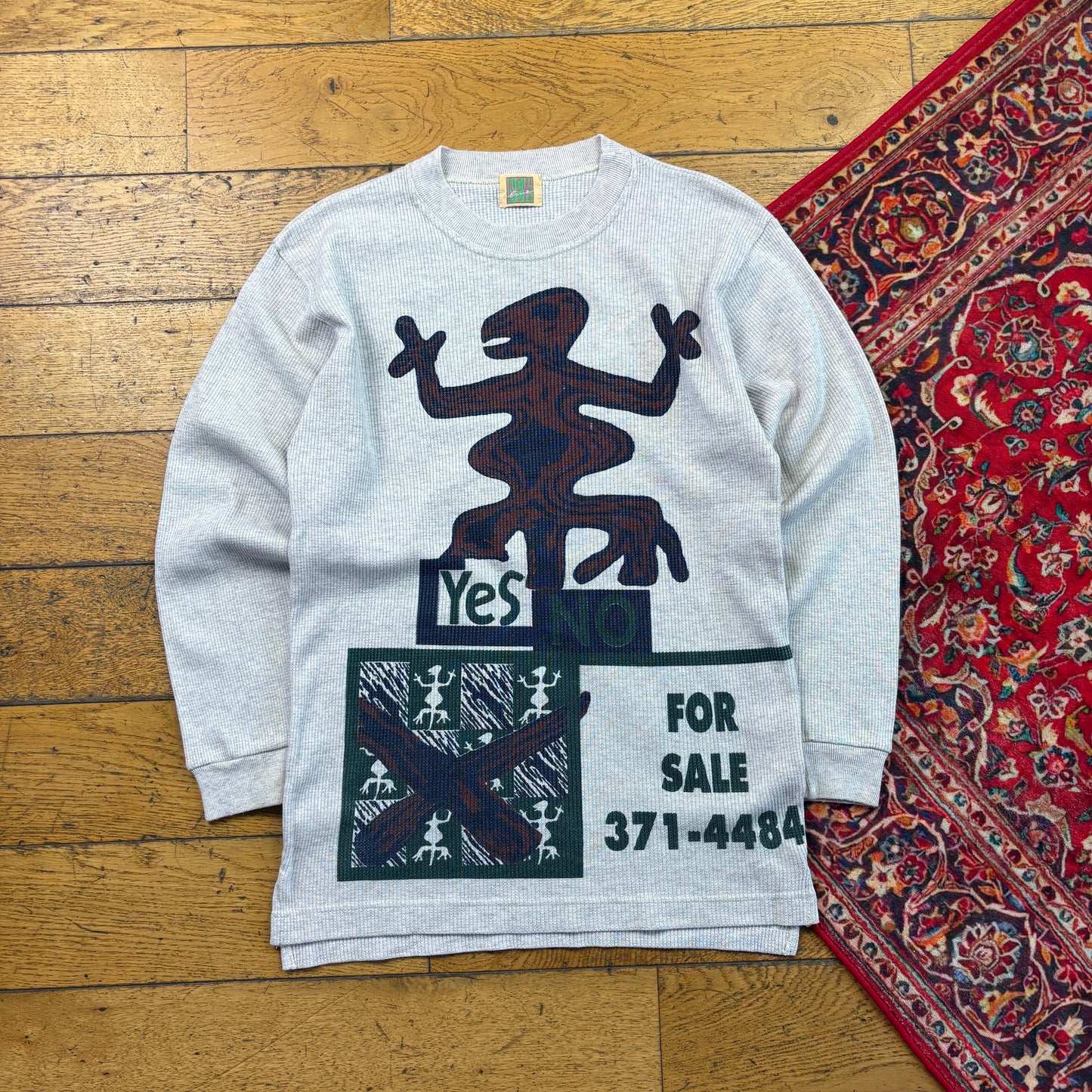 Vintage 90s Grey Long Sleeve Graphic T-Shirt - XS