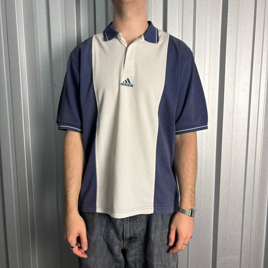 Adidas 90s Blue Cream Embroidered Polo Shirt - L