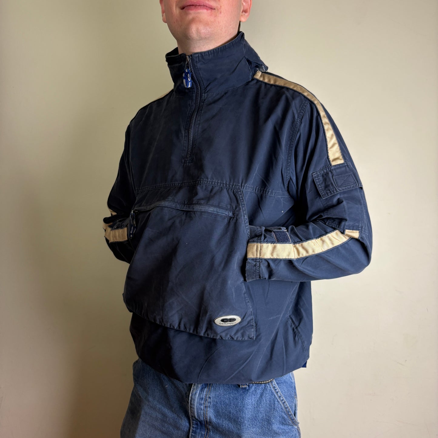 Vintage Chilli Pepper Navy Zip Kangaroo Pocket Jacket - M