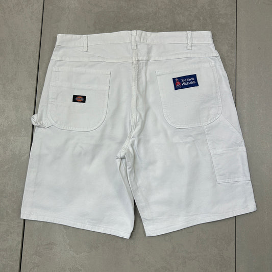 Vintage Dickies Workwear Carpenter White Baggy Shorts - 38