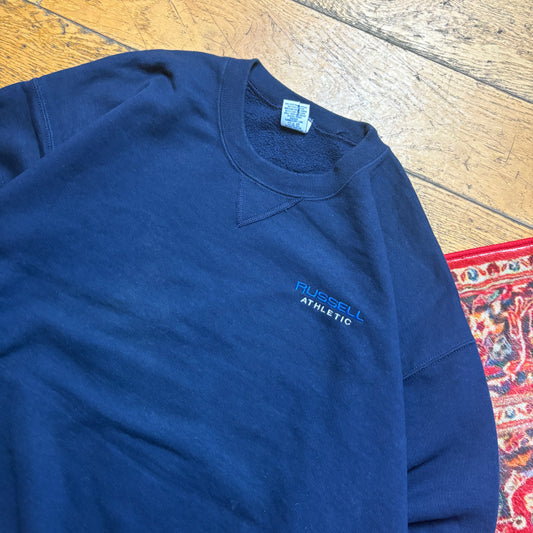 Vintage Russell Athletic Navy Embroidered Sweatshirt - XL