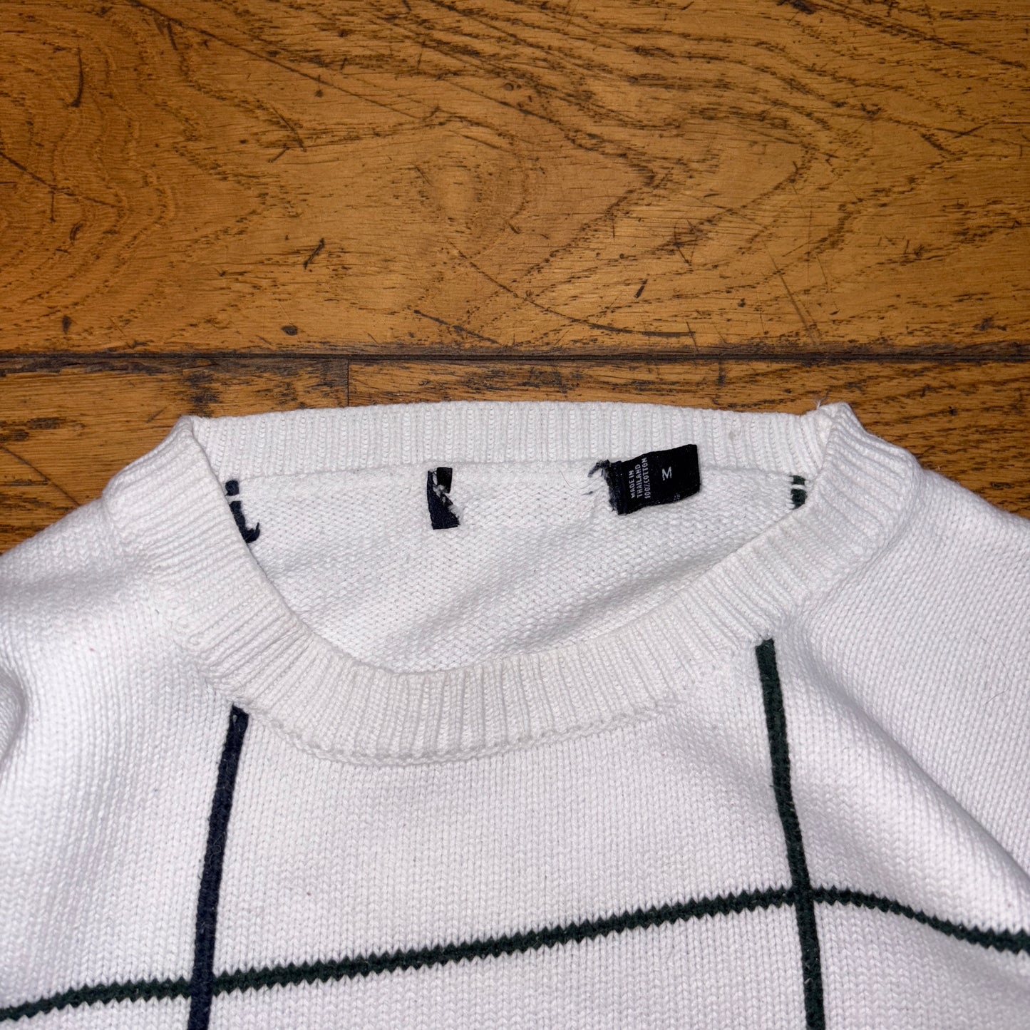 Vintage Nautica White Check Embroidered Knit Jumper - L