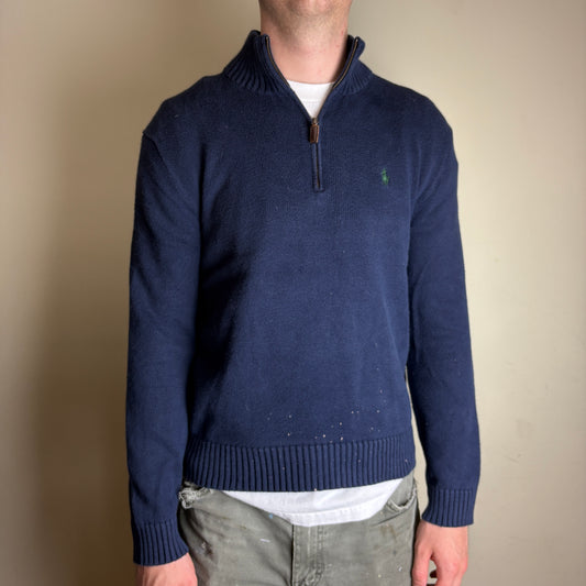 Vintage Ralph Lauren Navy Quarter Zip Knit Jumper - M