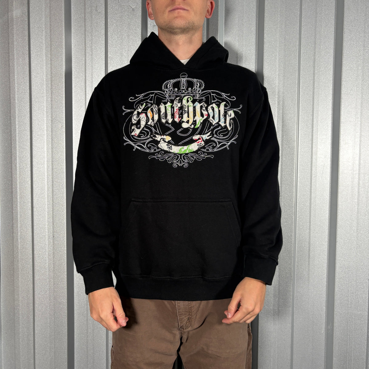 Southpole Black Embroidered Y2K Hip Hop Hoodie Sweatshirt - M