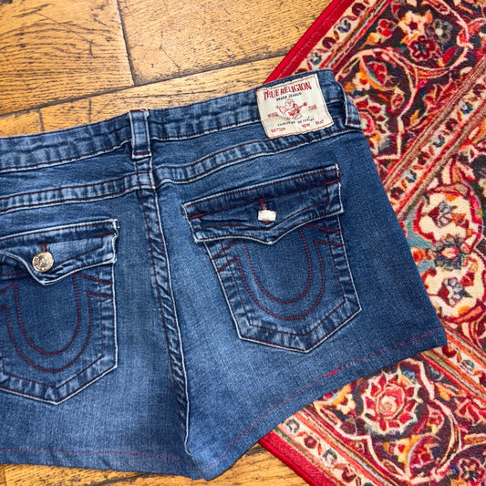 Vintage True Religion Blue Mini Embroidered Y2K Shorts Jorts - Size 10/12