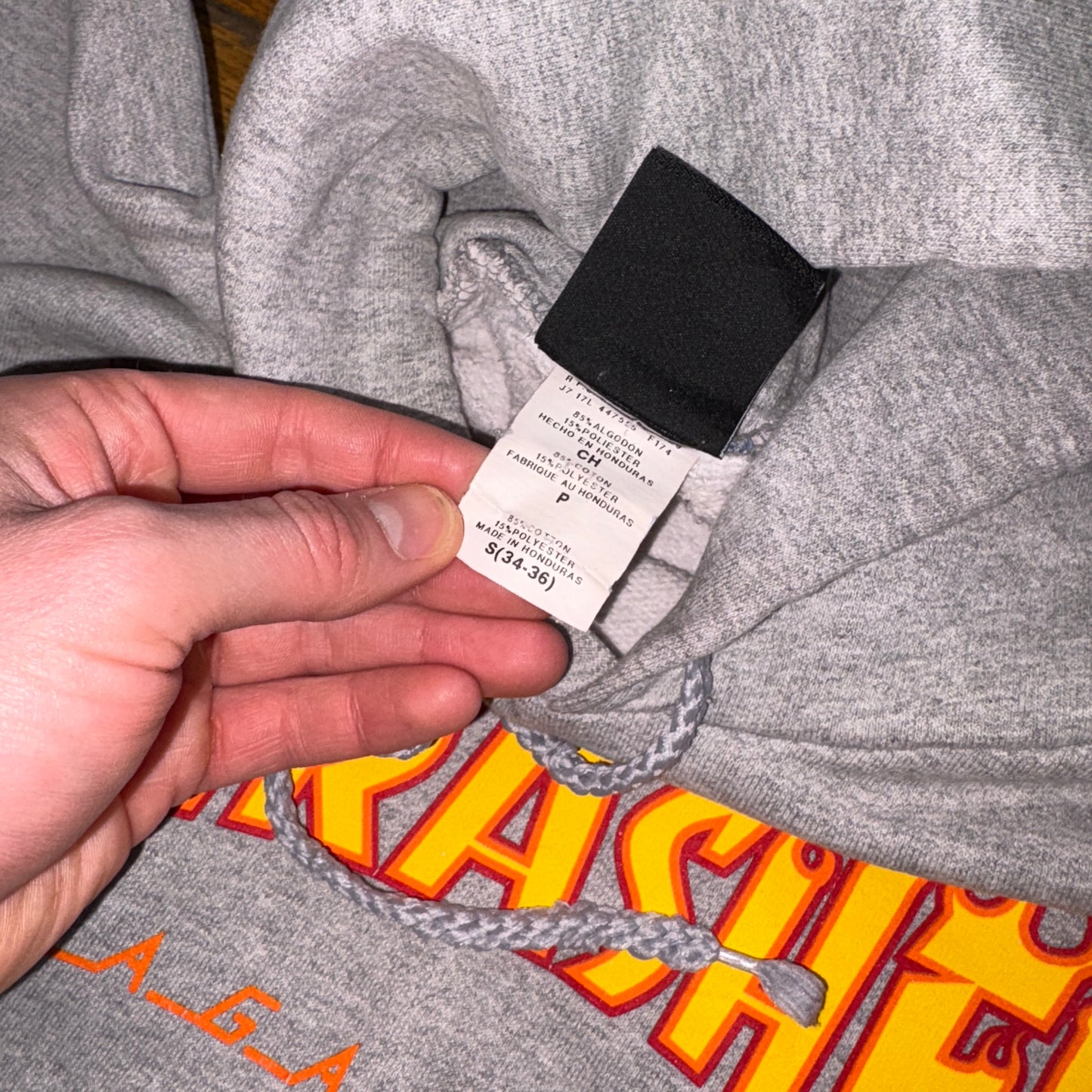 Vintage Thrasher Grey Flames Skate Hoodie Sweatshirt - S