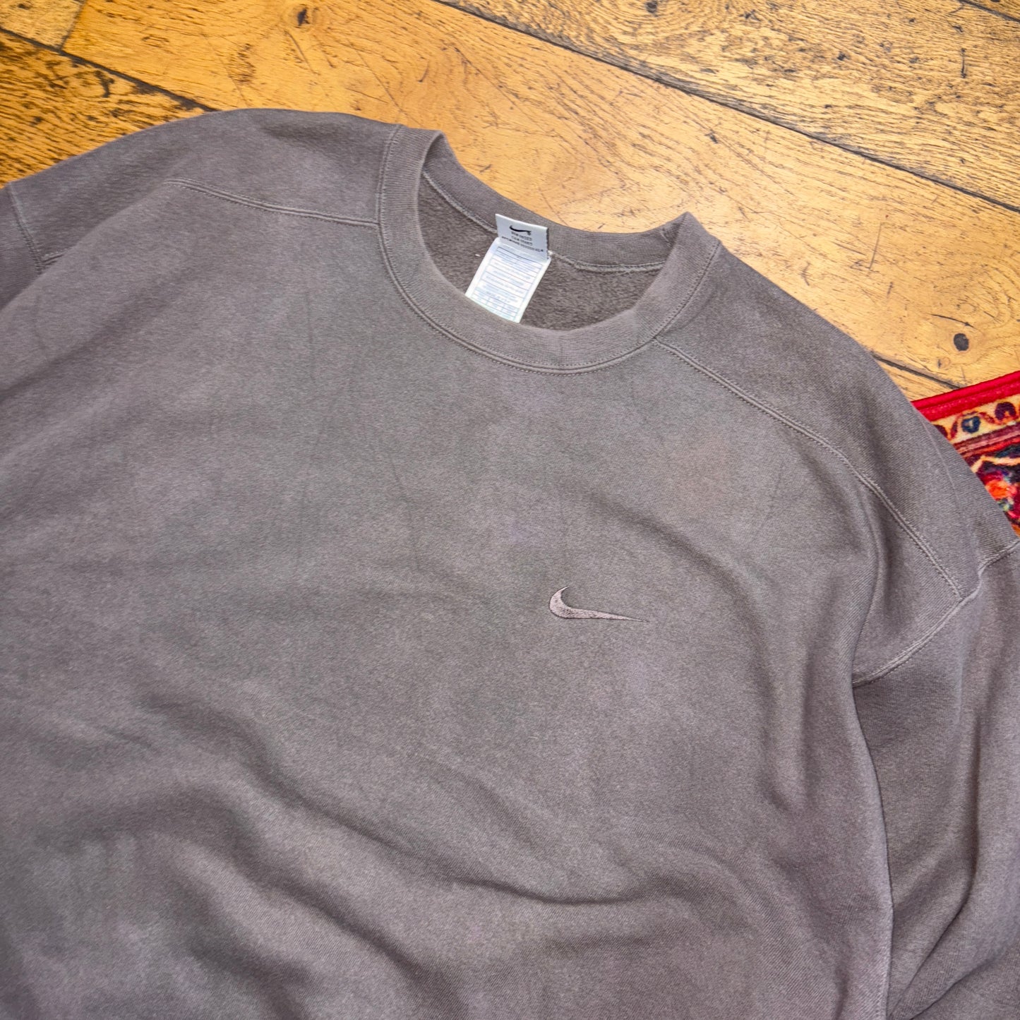 Vintage 90s Nike Swoosh Grey Brown Embroidered Sweatshirt - 2XL