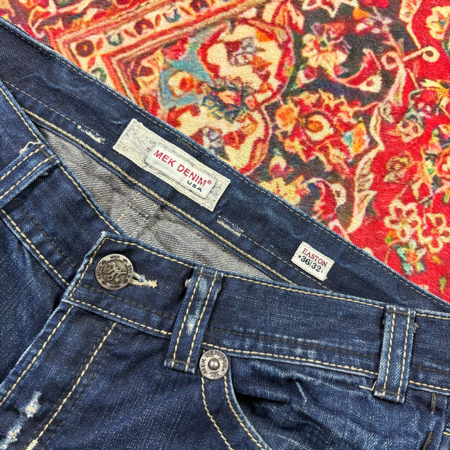 Vintage Mek Blue Embroidered Y2K Hip Hop Baggy Jeans - 38