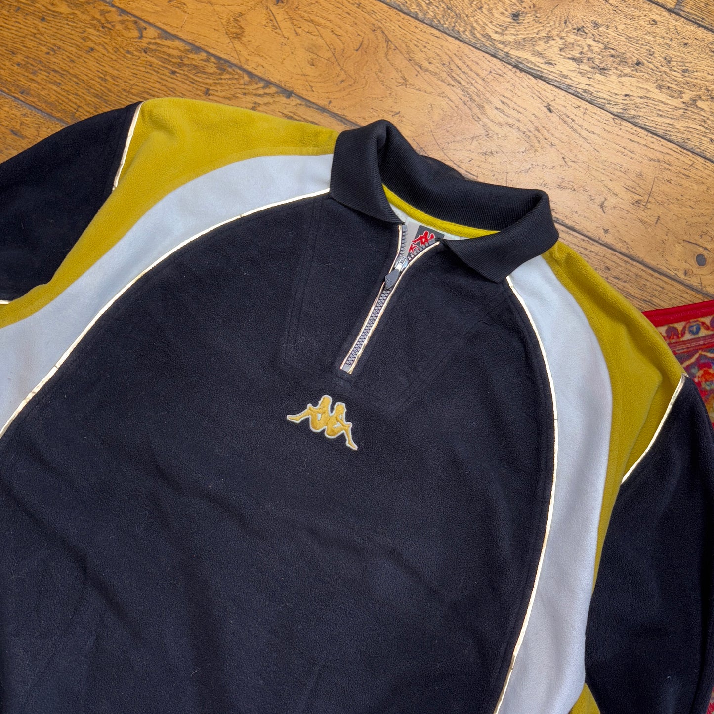 Vintage 90s Kappa Black Yellow Fleece Embroidered Sweatshirt - XL