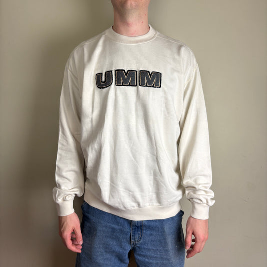 Vintage 90s UMM Corduroy Style White Embroidered Sweatshirt - XL