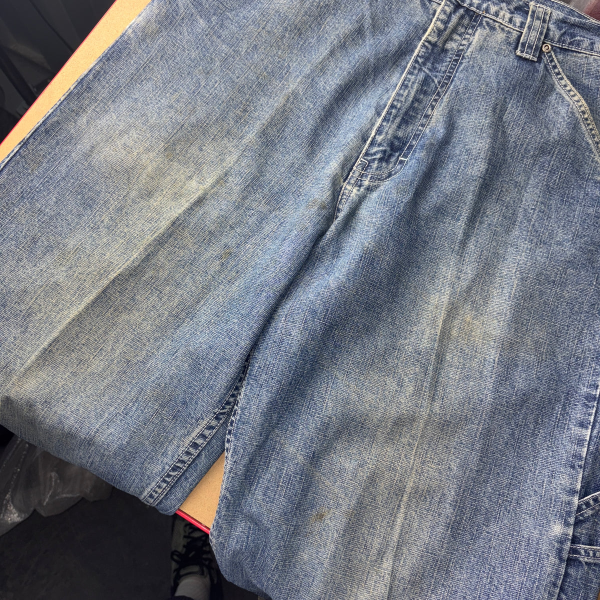 Route 66 Blue Carpenter Embroidered Japanese Denim Hip Hop Y2K Baggy Jeans - 34S