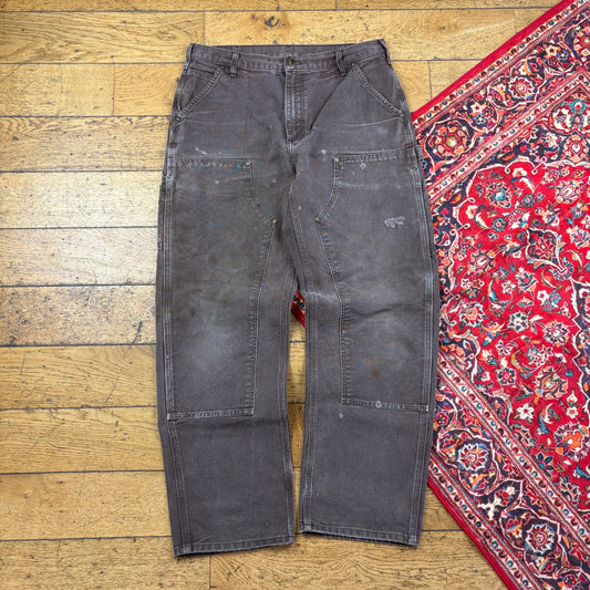 Vintage Carhartt Brown Double Knee Workwear Carpenter Baggy Trousers - 34