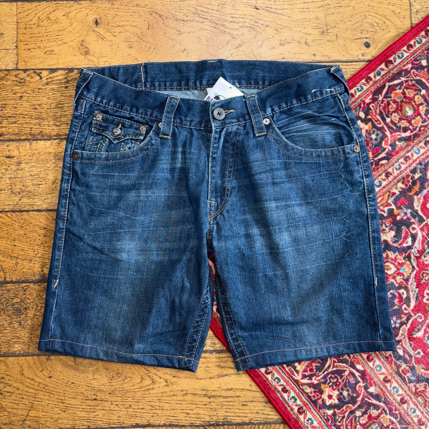 Vintage True Religion Blue Baggy Embroidered Y2K Shorts Jorts - 36