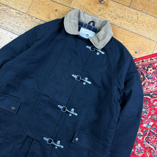 Vintage Fireman Clasp Black Trench Parka Jacket Coat - L