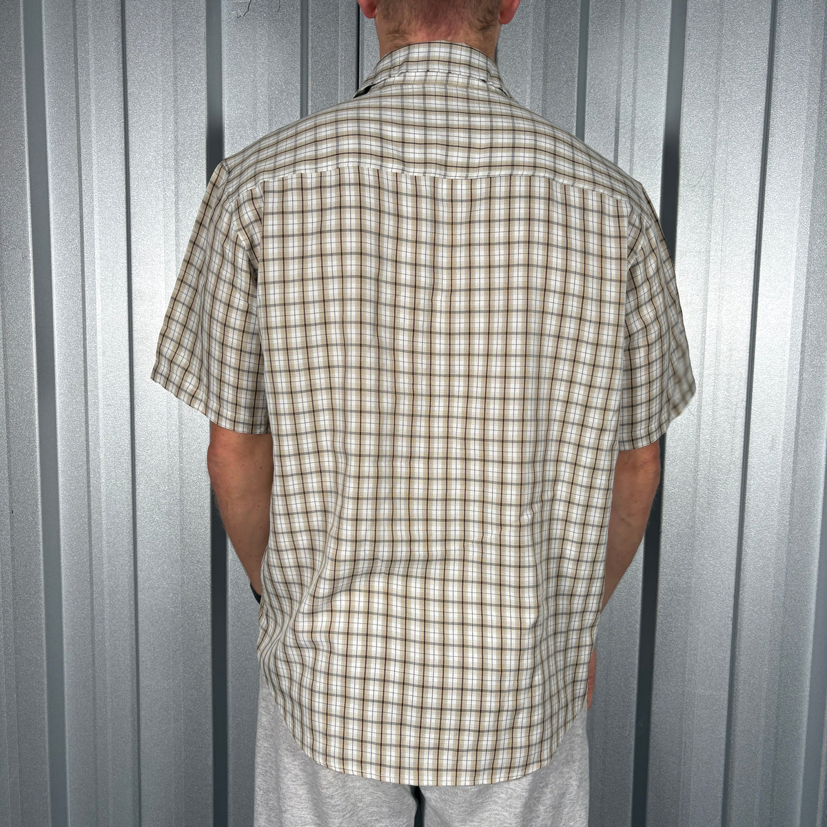 Quiksilver Surfwear Cream Plaid Check Short Sleeve Shirt - M