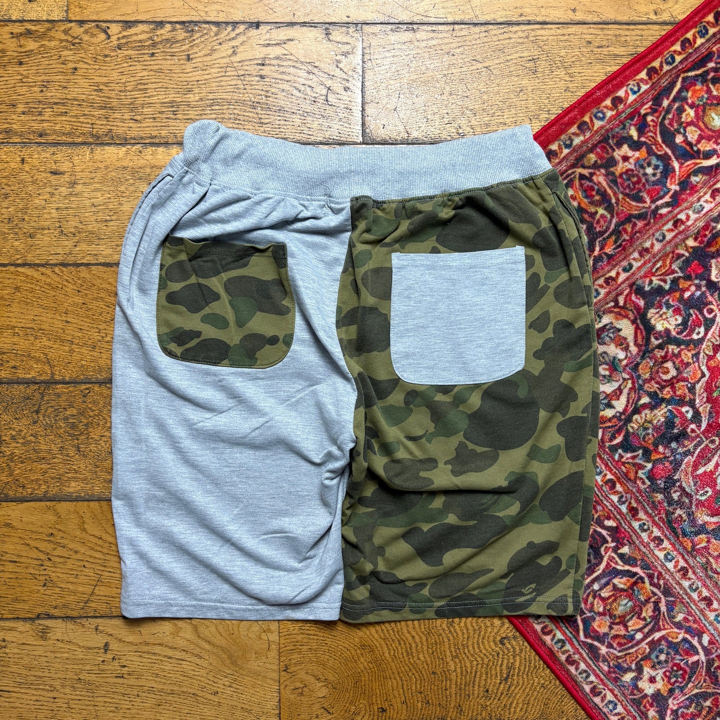 Vintage Bathing Ape Bape Grey Camo Sweat Jogger Shorts Jorts - M