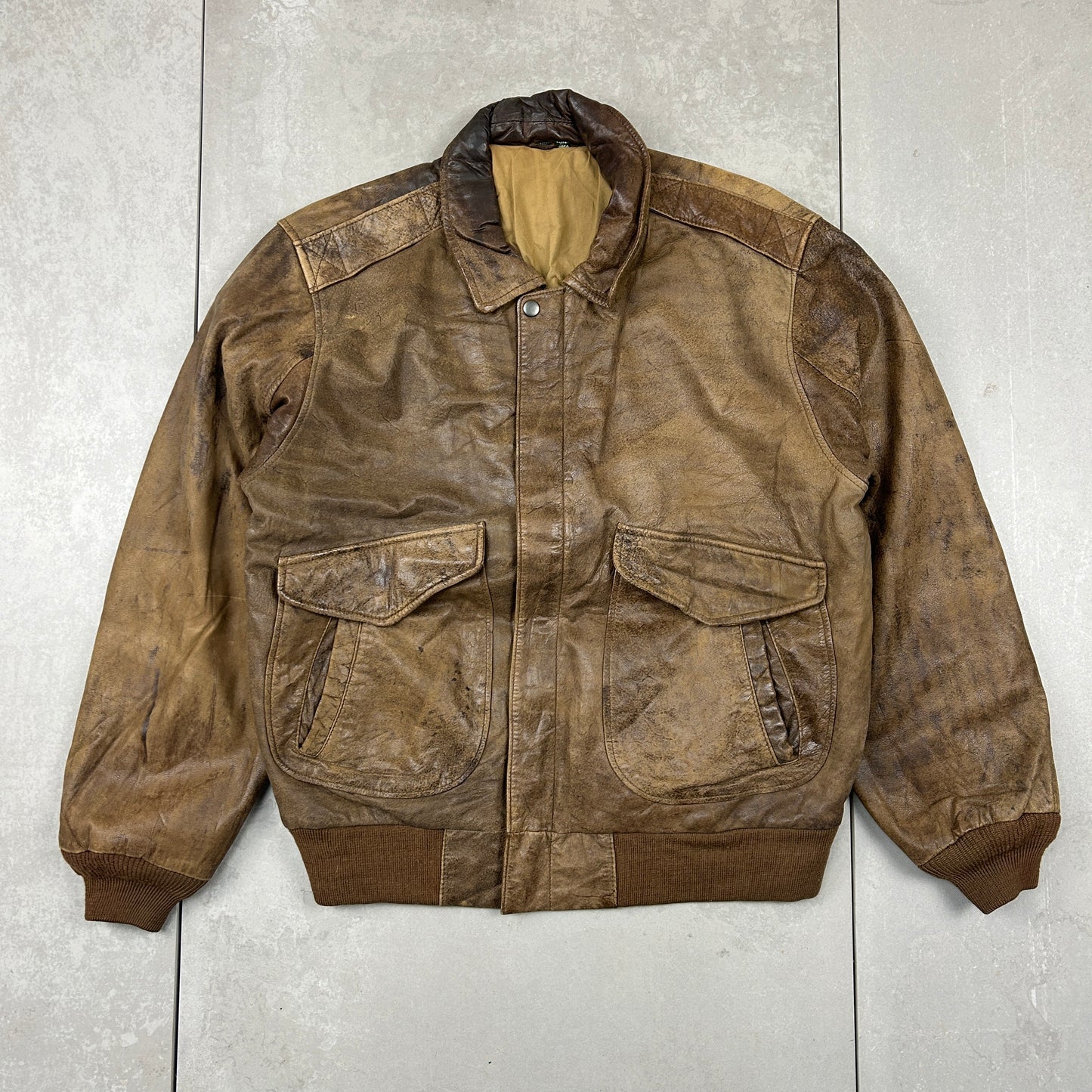 Vintage Aviator Pilot Flight Style Brown Genuine Leather Bomber Jacket - M