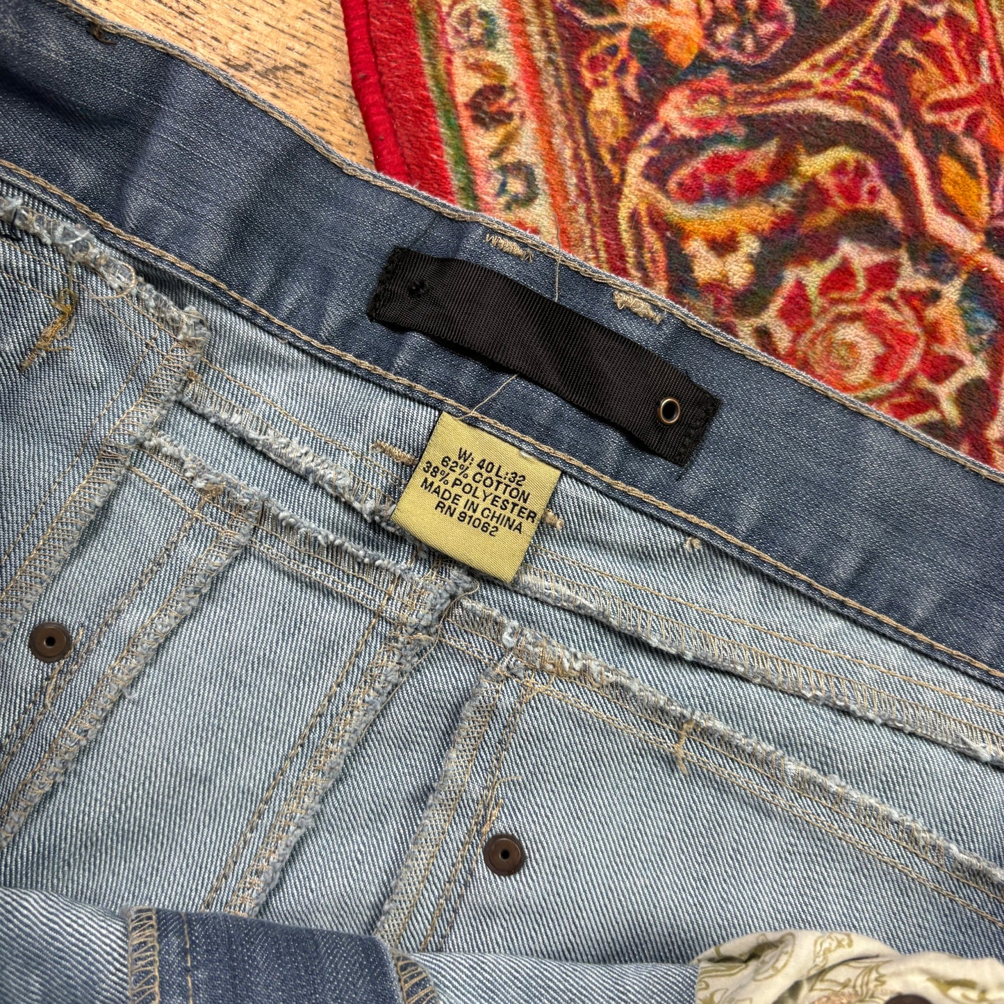 Vintage Blue Embroidered Y2K Hip Hop Baggy Jeans - 42