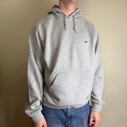 Vintage Nike Swoosh Grey Y2K Silver Tag Hoodie Embroidered Sweatshirt - XL