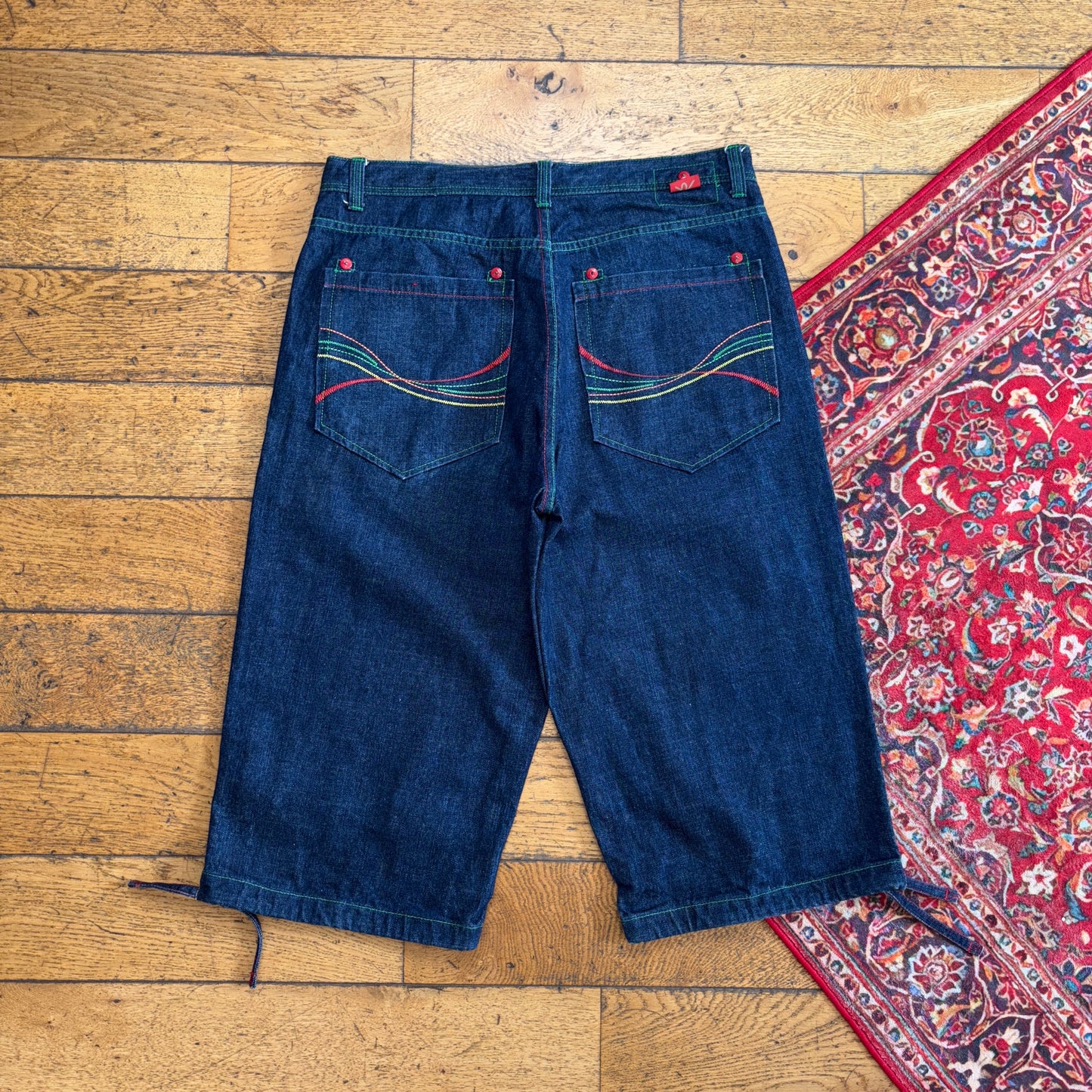 Vintage Embroidered Blue Hip Hop Baggy Shorts Jorts - 38