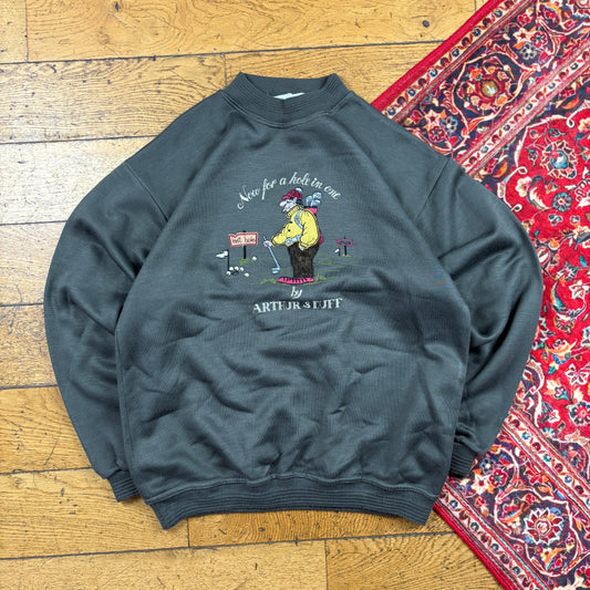 Vintage 90s Arthur and Duff Grey Golf Graphic Embroidered Sweatshirt - M