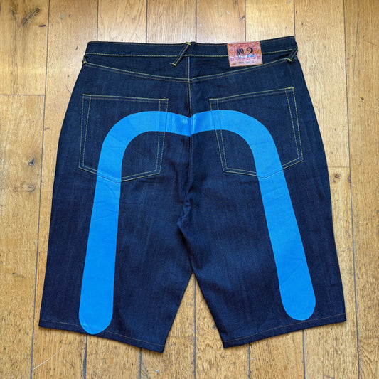 Vintage Evisu Japanese Hip Hop Baggy Blue Shorts Jorts - 42