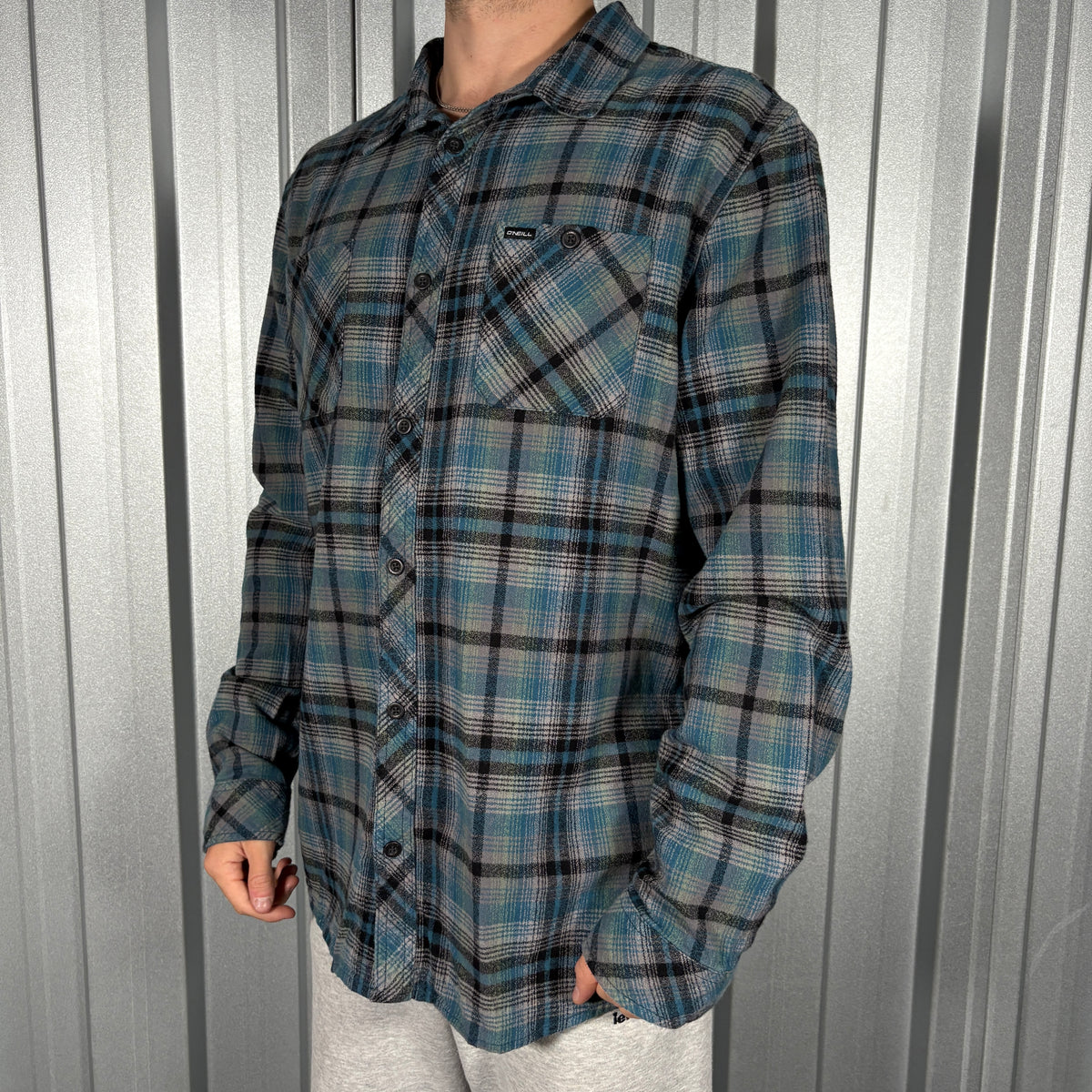 Oneill Blue Check Plaid Flannel Shirt - XL