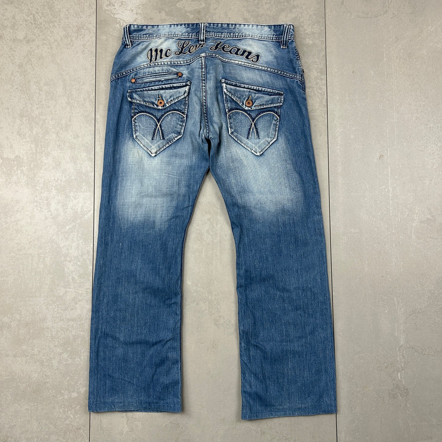 Vintage Y2K Embroidered Baggy Blue Denim Jeans - 34