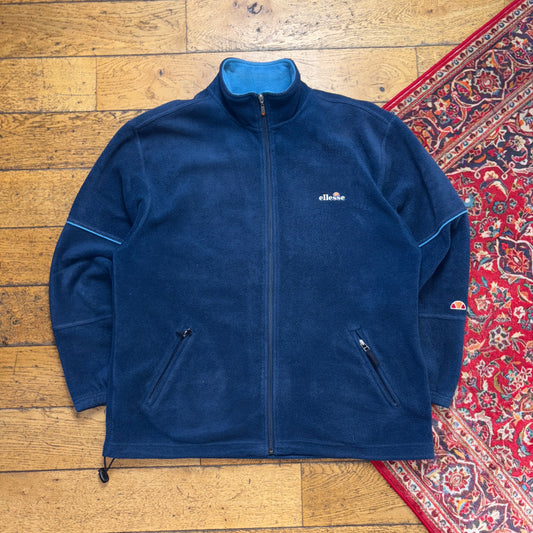Vintage Ellesse Navy Fleece Embroidered Sweatshirt - 2XL