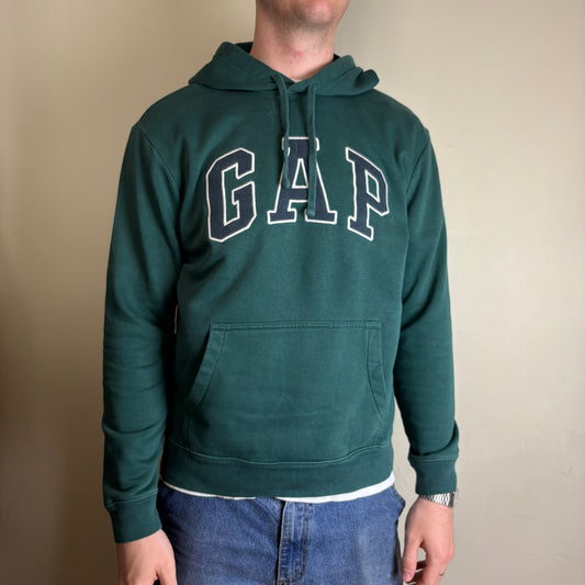 Vintage Gap Green Spellout Embroidered Hoodie Sweatshirt - M