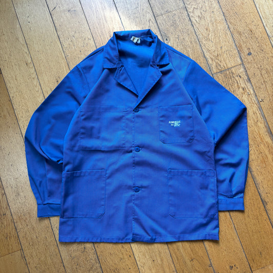 Vintage French Chore Embroidered Workwear Jacket Blue Overcoat - M