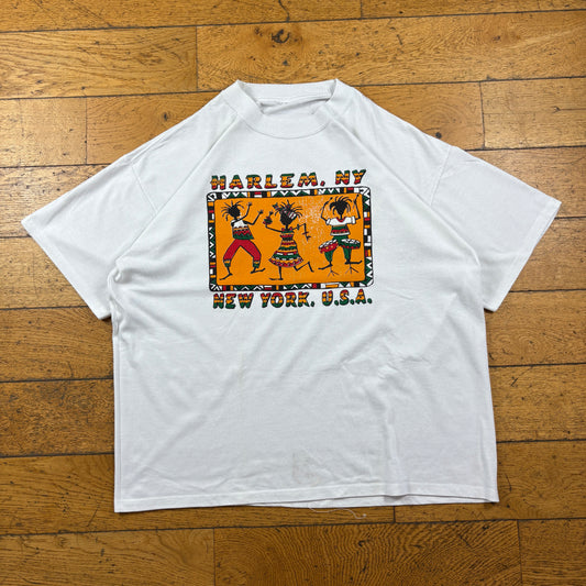 Vintage 90s Harlem New York White Graphic T-Shirt - XL