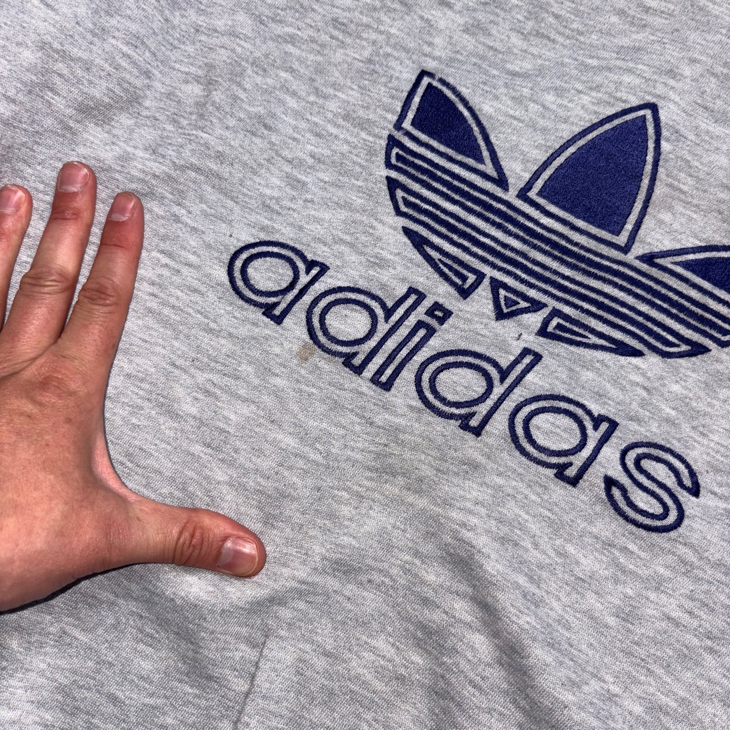 Vintage 80s Adidas Grey Boxy Embroidered Sweatshirt - M