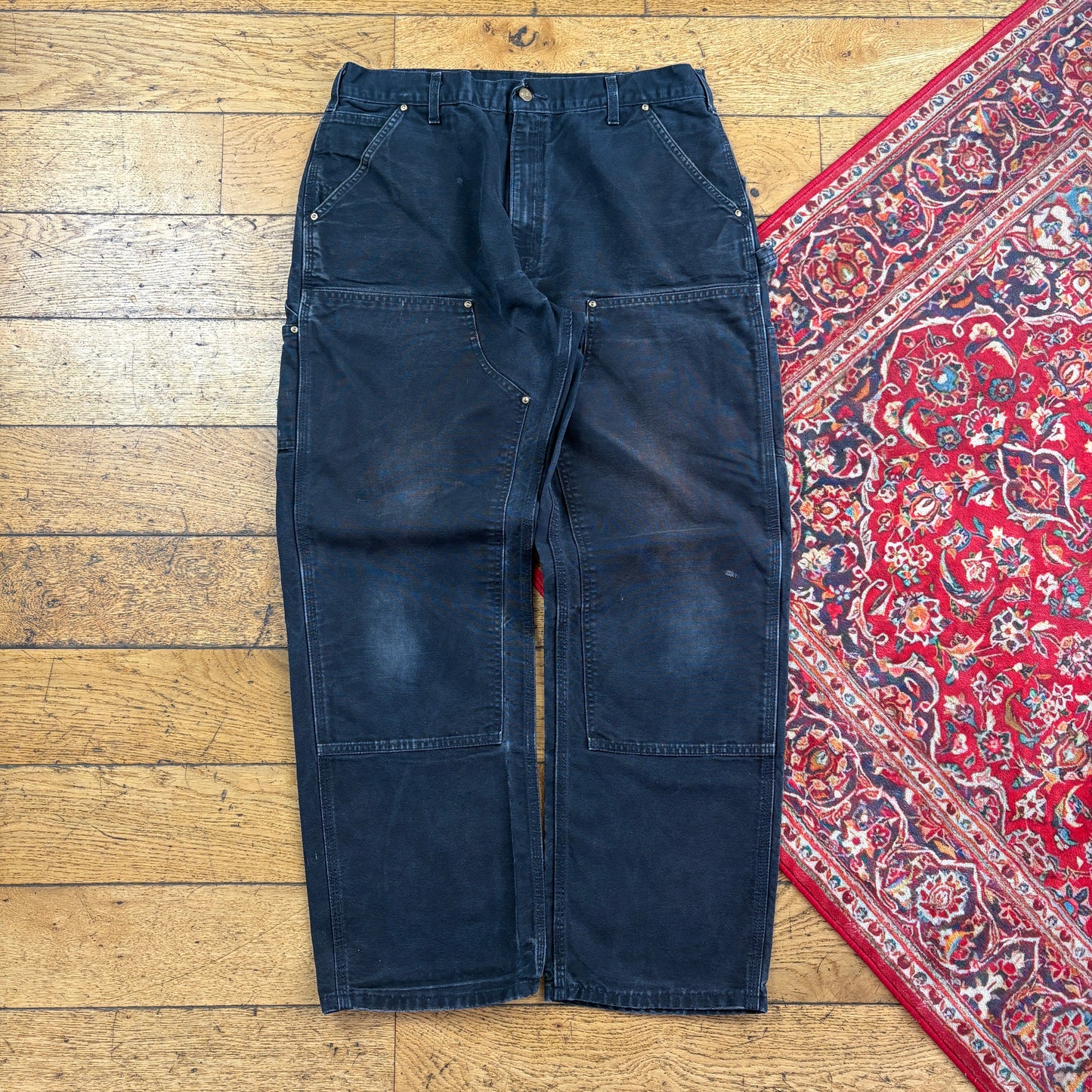 Vintage Carhartt Black Double Knee Workwear Carpenter Baggy Trousers - 36