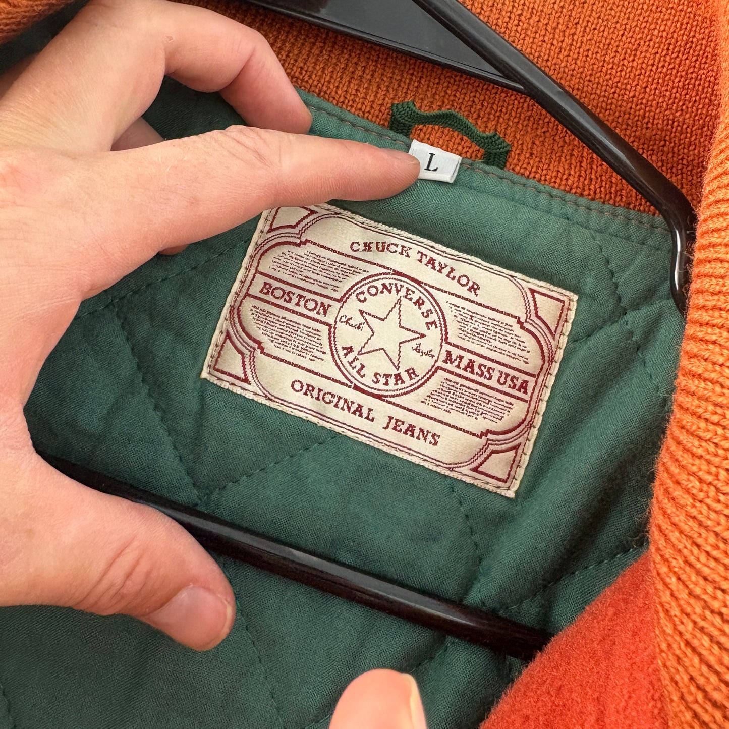 Vintage Converse 90s Orange Brown Wool Leather Varsity Boxy Letterman Jacket - L