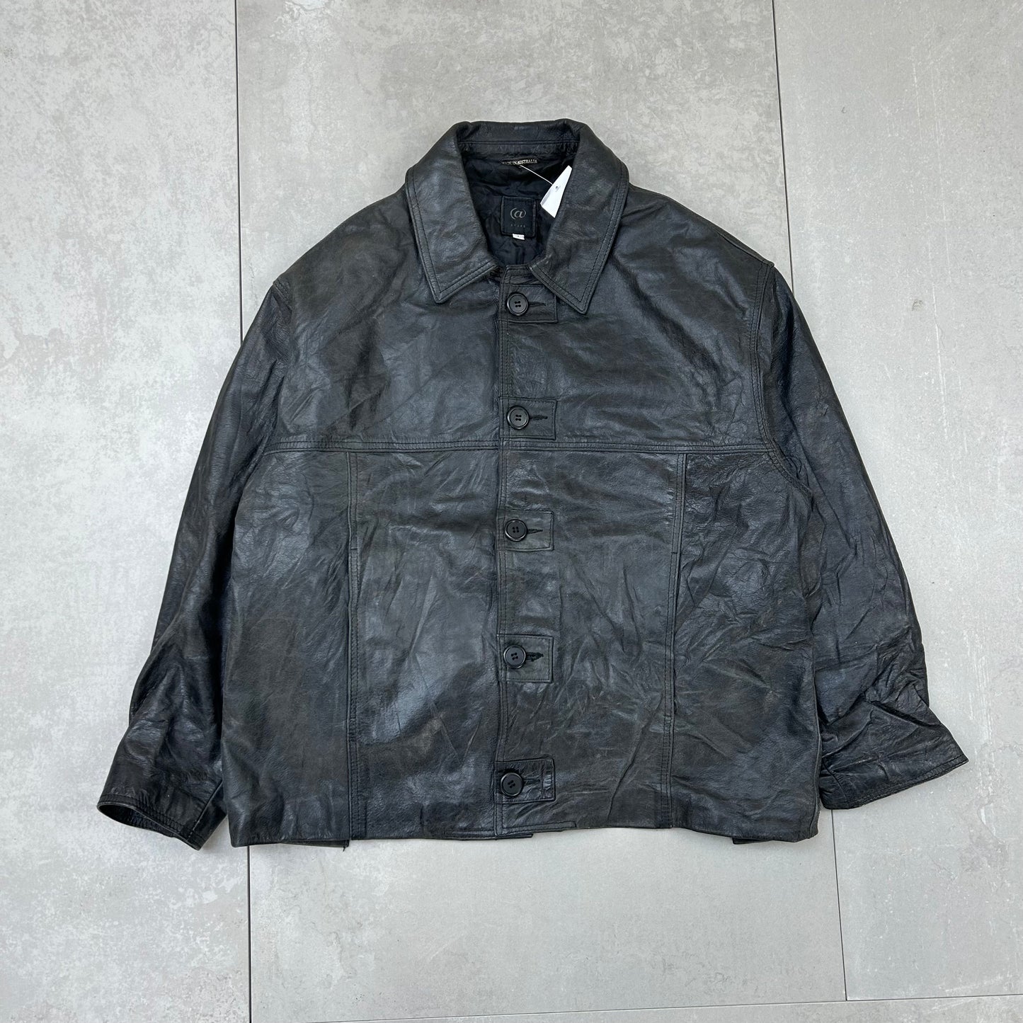 Vintage Leather Button Up Jacket - Black