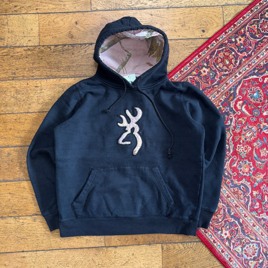 Vintage Realtree Black Camo Pink Hoodie Womens Embroidered Sweatshirt - L