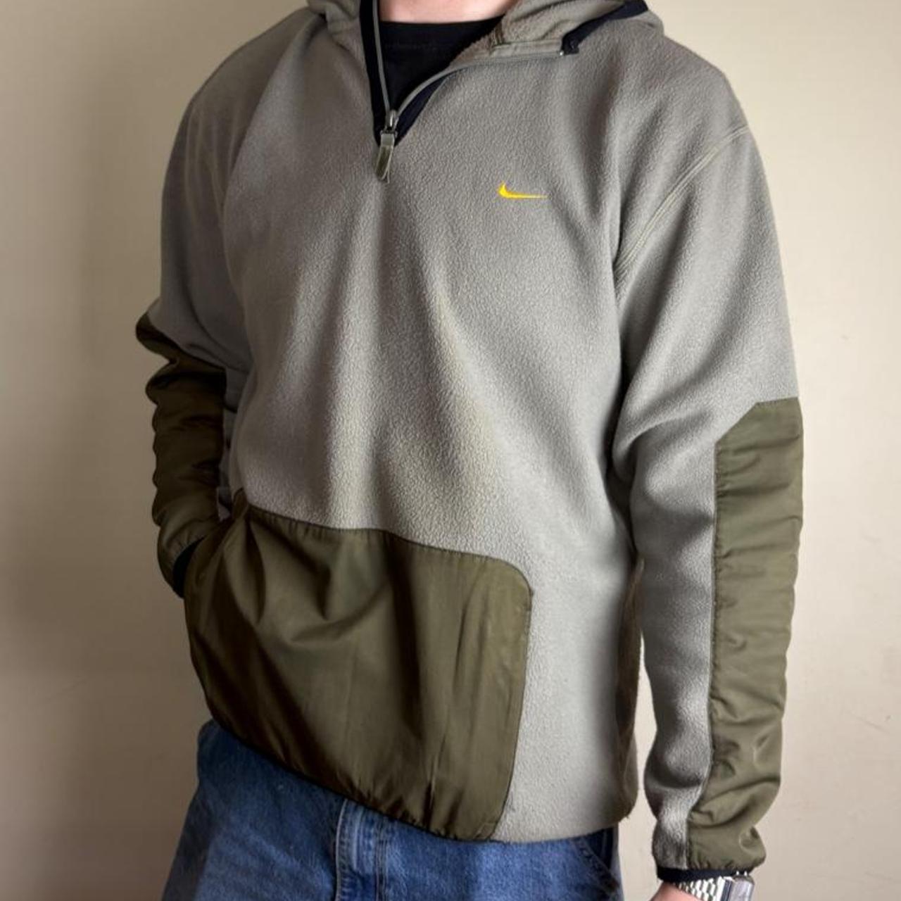 Vintage Nike y2k Swoosh Green Fleece Hoodie Sweatshirt - M