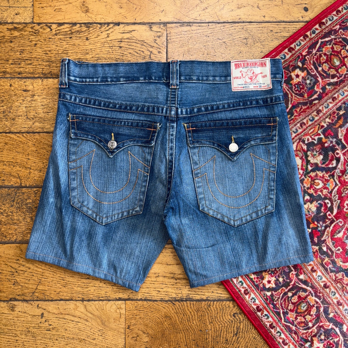 Vintage True Religion Blue Embroidered Y2K Shorts Jorts - 38