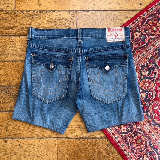 Vintage True Religion Blue Embroidered Y2K Shorts Jorts - 38