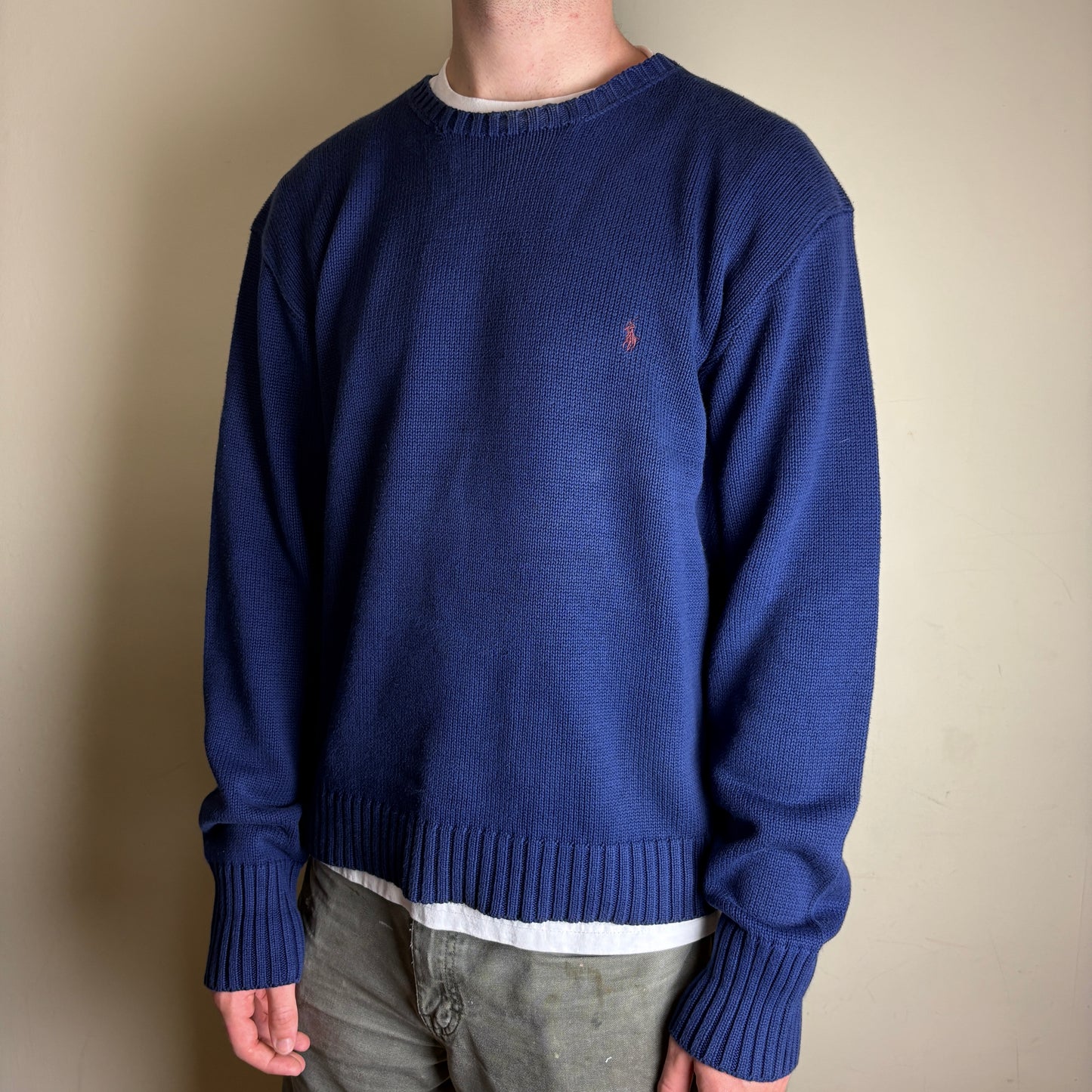 Vintage Ralph Lauren Blue Navy Chunky Knit Crewneck Jumper -