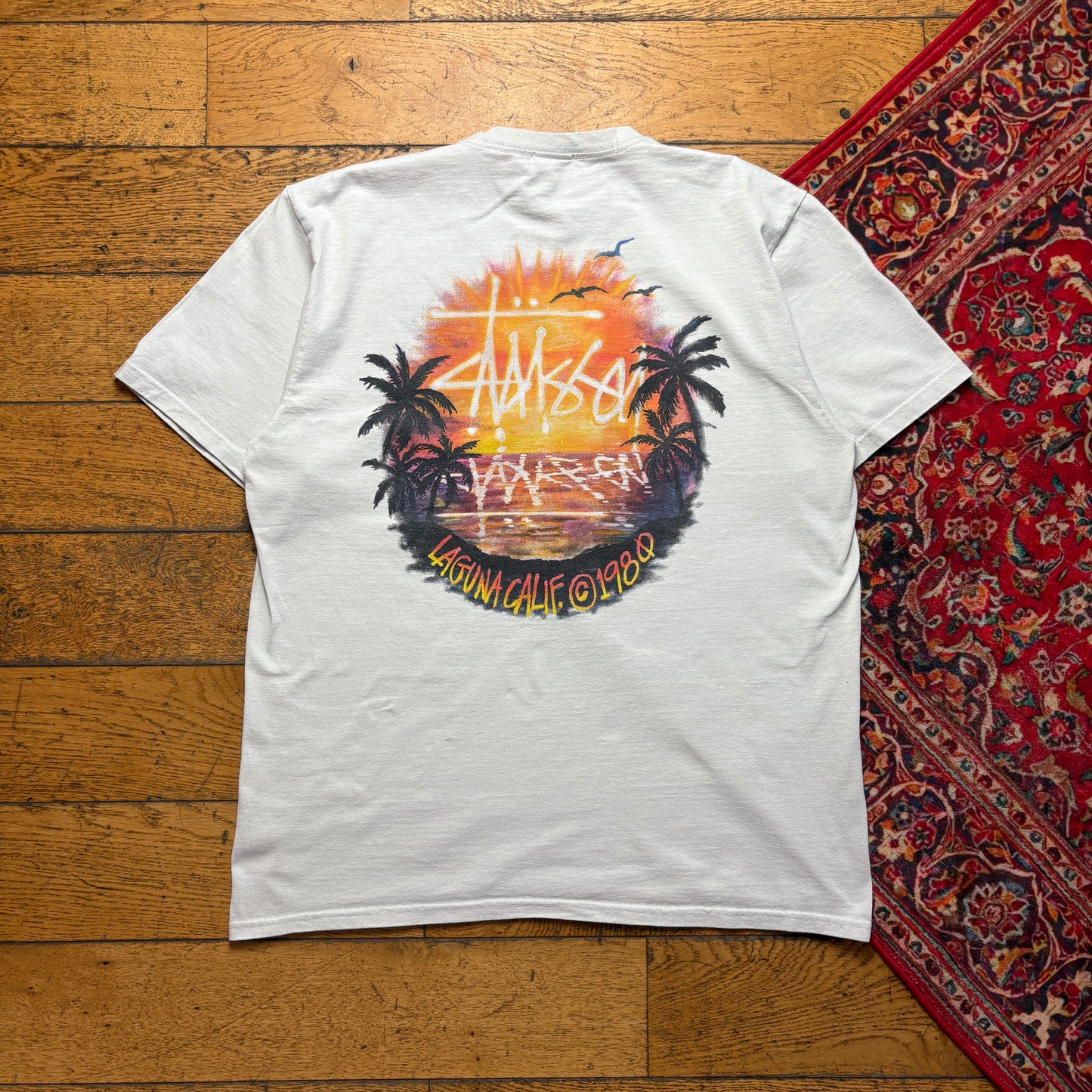 Vintage Stussy White Cream Bone Graphic T-Shirt - L